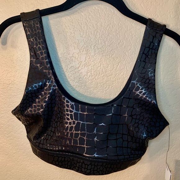 NWT Glyder Splendid Bra Small Black Sports Bra Gator Gloss Animal Shiny Stretch - Picture 6 of 15